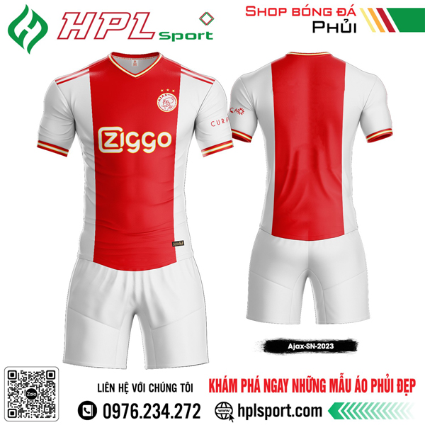 Mẫu áo đá banh CLB Ajax sân nhà màu trắng phối đỏ