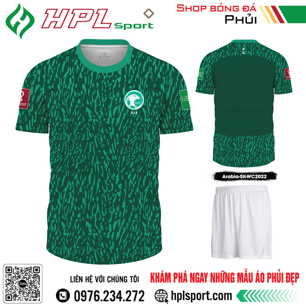Mẫu áo đá bóng đội tuyển Arabia sân khách Worldcup 2022 màu xanh Liver