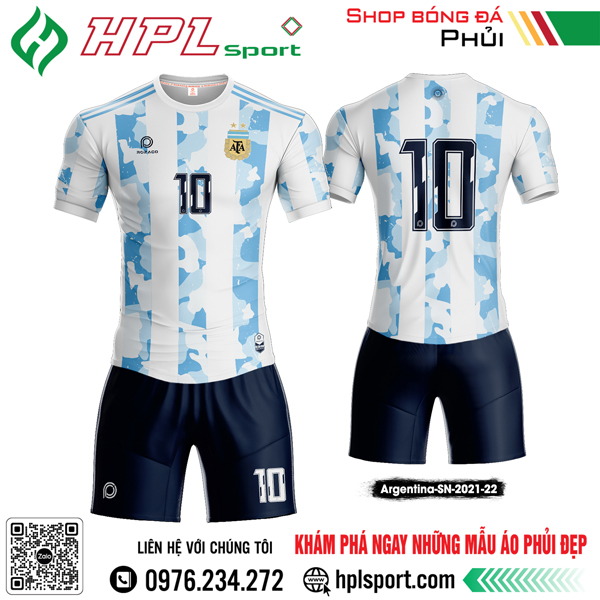 Mẫu áo đội tuyển Argentina sân nhà màu trắng phối xanh MC