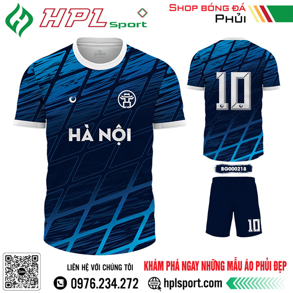 Mẫu áo bóng đá Hà Nội tự thiết kế màu xanh bích