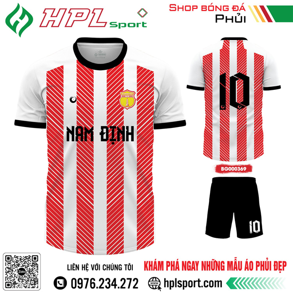 Mẫu áo thi đấu bóng đá Nam Định màu trắng phối đỏ