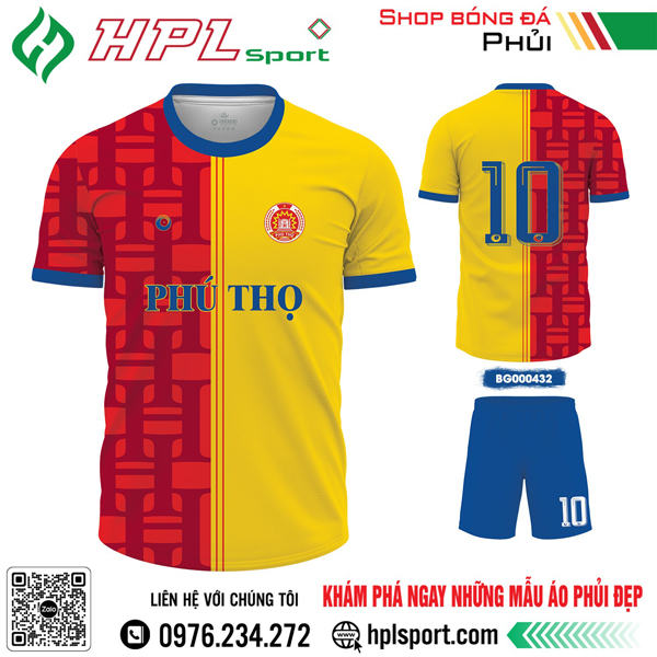 Mẫu áo bóng đá Phú Thọ thiết kế màu đỏ phối vàng