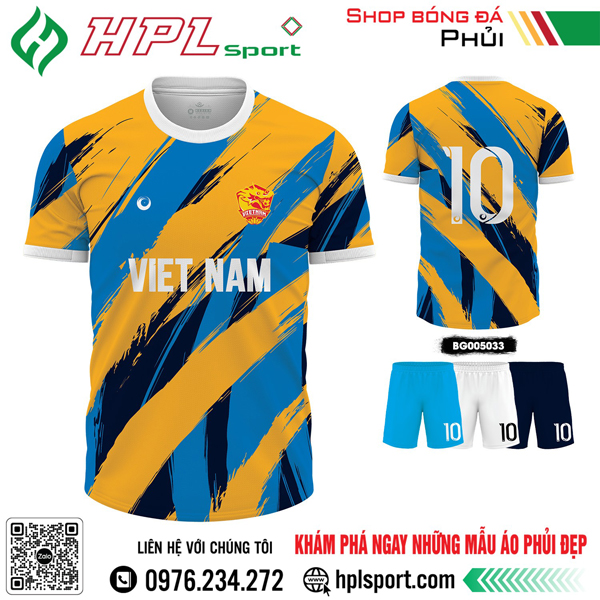 Mẫu áo bóng đá thiết kế màu vàng phối xanh bích