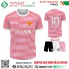 Mẫu áo bóng đá thiết kế màu hồng nhạt phối trắng