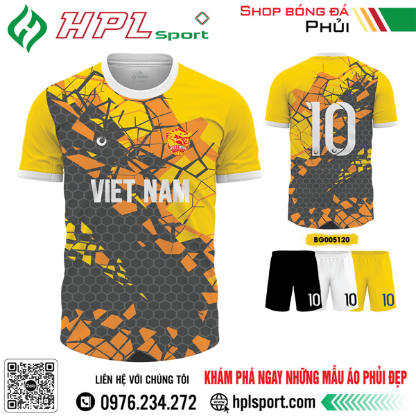 Mẫu áo bóng đá thiết kế màu vàng phối xám