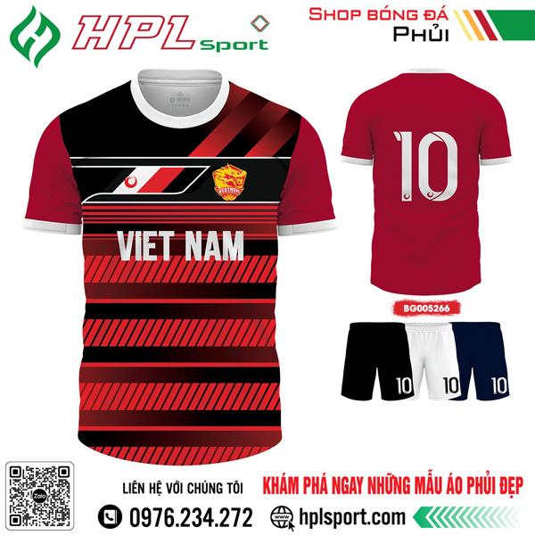 Mẫu áo bóng đá thiết kế màu đỏ đô phối sọc đen