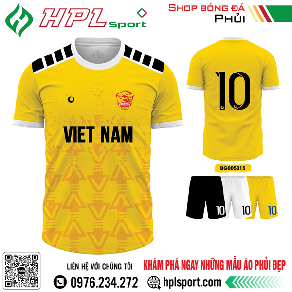 Mẫu áo bóng đá thiết kế màu vàng phối viền đen