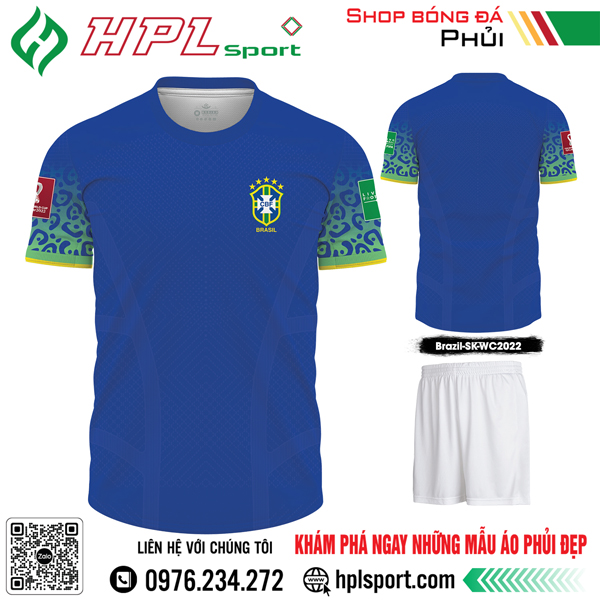 Mẫu áo đấu đội tuyển Brazil sân khách Worldcup 2022 màu xanh bích