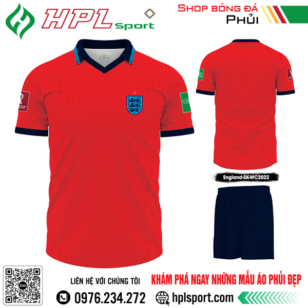 Mẫu áo thi đấu đội tuyển England sân khách Worldcup 2022 màu đỏ