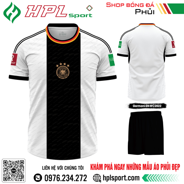 Mẫu áo đá bóng đội tuyển Germani sân nhà Worldcup 2022 màu trắng phối đen