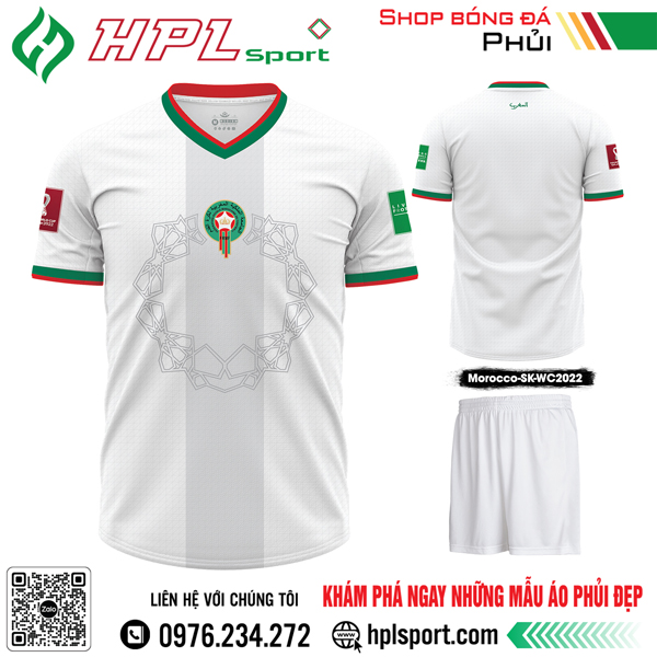 Mẫu áo đấu đội tuyển Morocco sân khách Worldcup 2022 màu trắng
