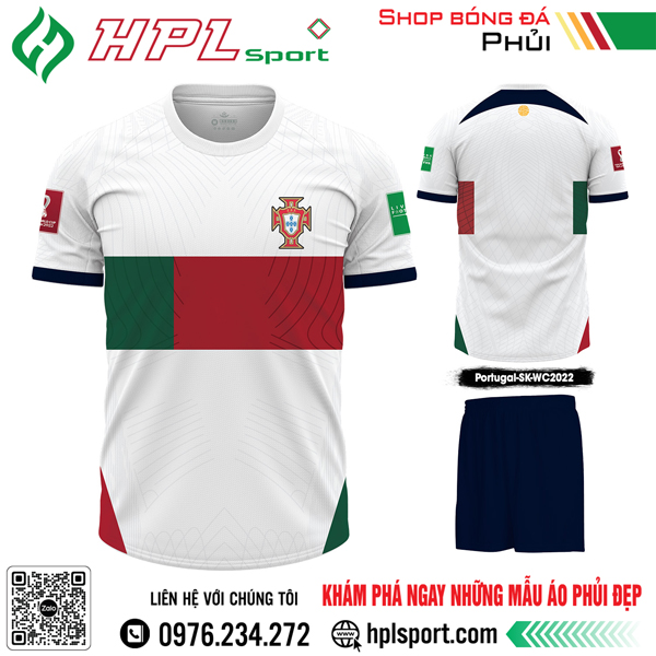 Mẫu áo đấu đội tuyển Portugal sân khách Worldcup 2022 màu trắng