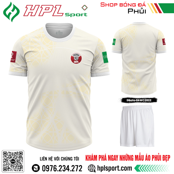 Mẫu áo đá bóng đội tuyển Qata sân khách Worldcup 2022 màu trắng