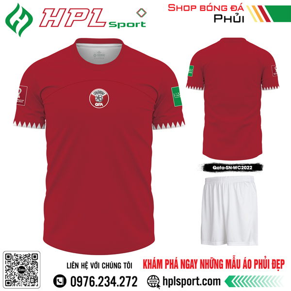 Mẫu áo đá bóng đội tuyển Qata sân nhà Worldcup 2022 màu đỏ đậm