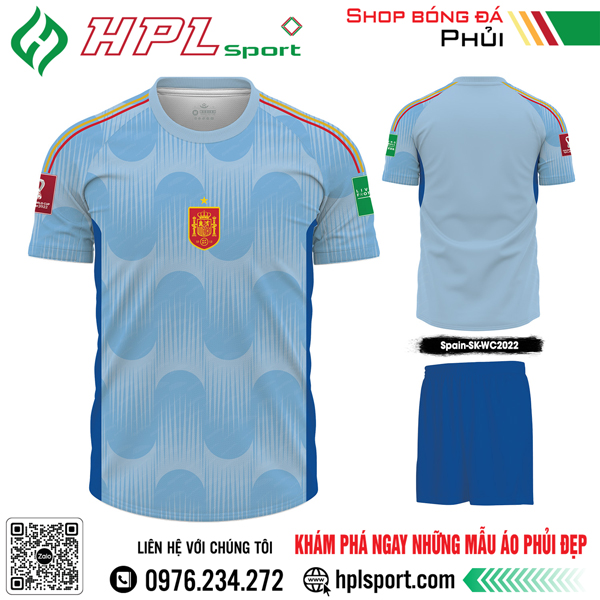 Mẫu áo thi đấu đội tuyển Spain sân khách Worldcup 2022 màu xanh MC