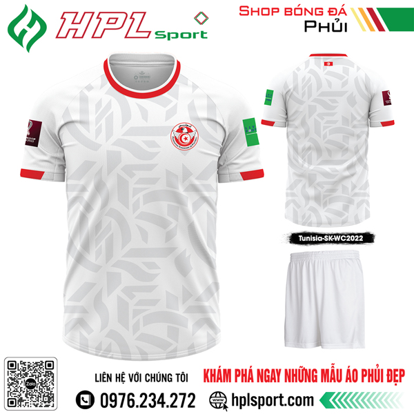 Mẫu áo đá bóng đội tuyển Tunisia sân khách Worldcup 2022 màu trắng