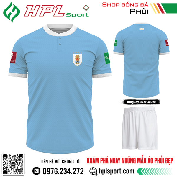 Mẫu áo đá bóng đội tuyển Uruguay sân nhà Worldcup 2022 màu xanh MC