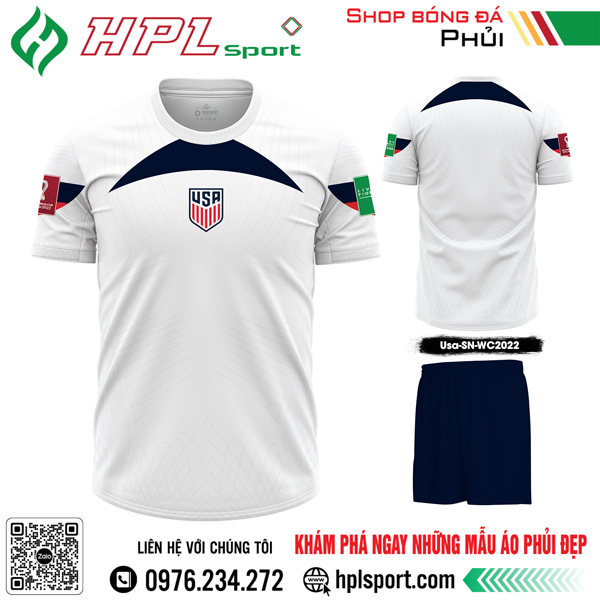 Mẫu áo đá bóng đội tuyển Usa sân nhà Worldcup 2022 màu trắng